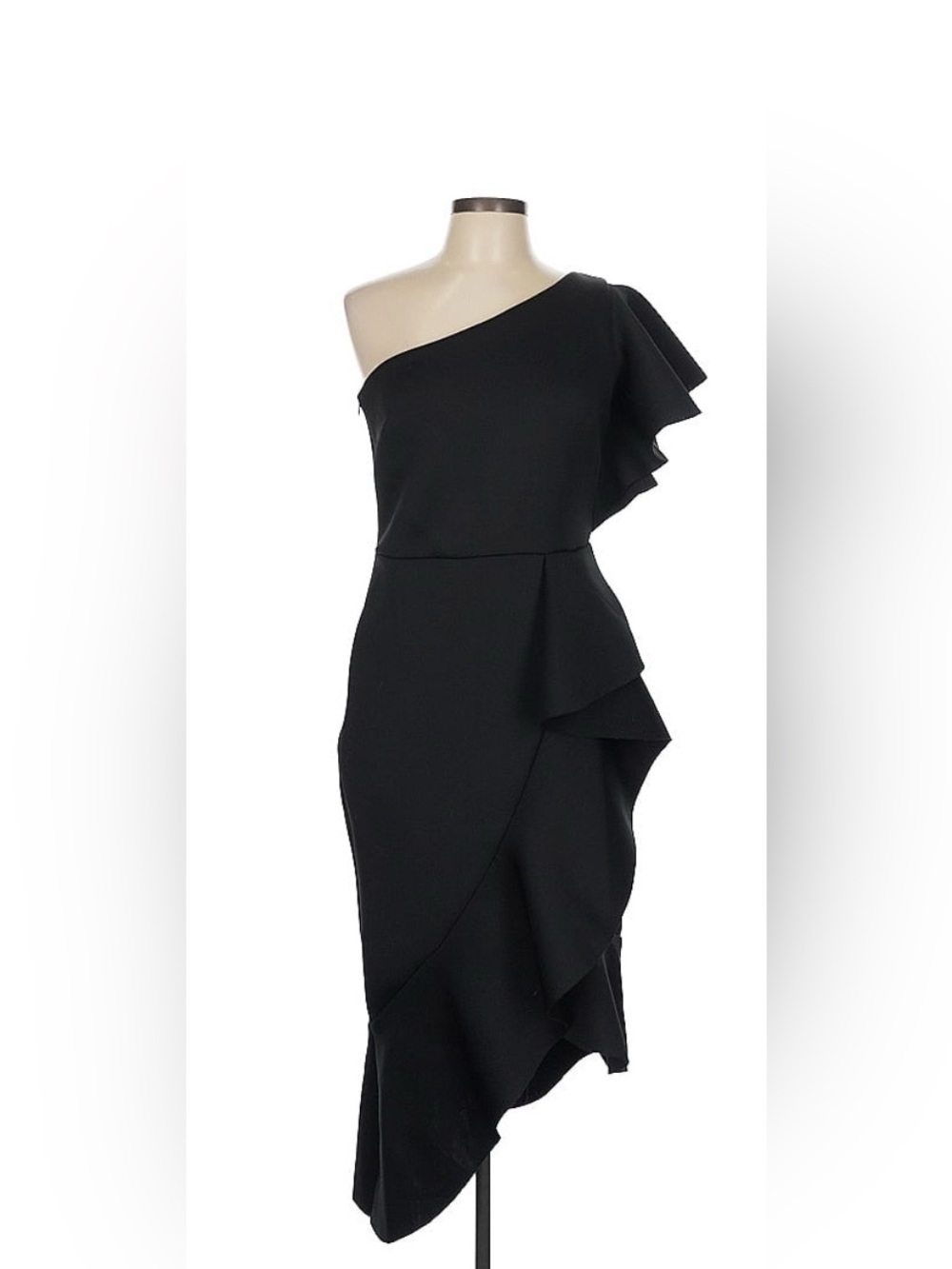 Asymmetrical One-Shoulder Black Ruffle Dress
